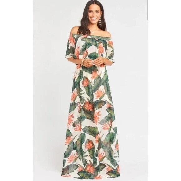 Show Me Your Mumu Hacienda Maxi Dress Off Shoulder Paradise Found Chiffon S - Picture 1 of 7